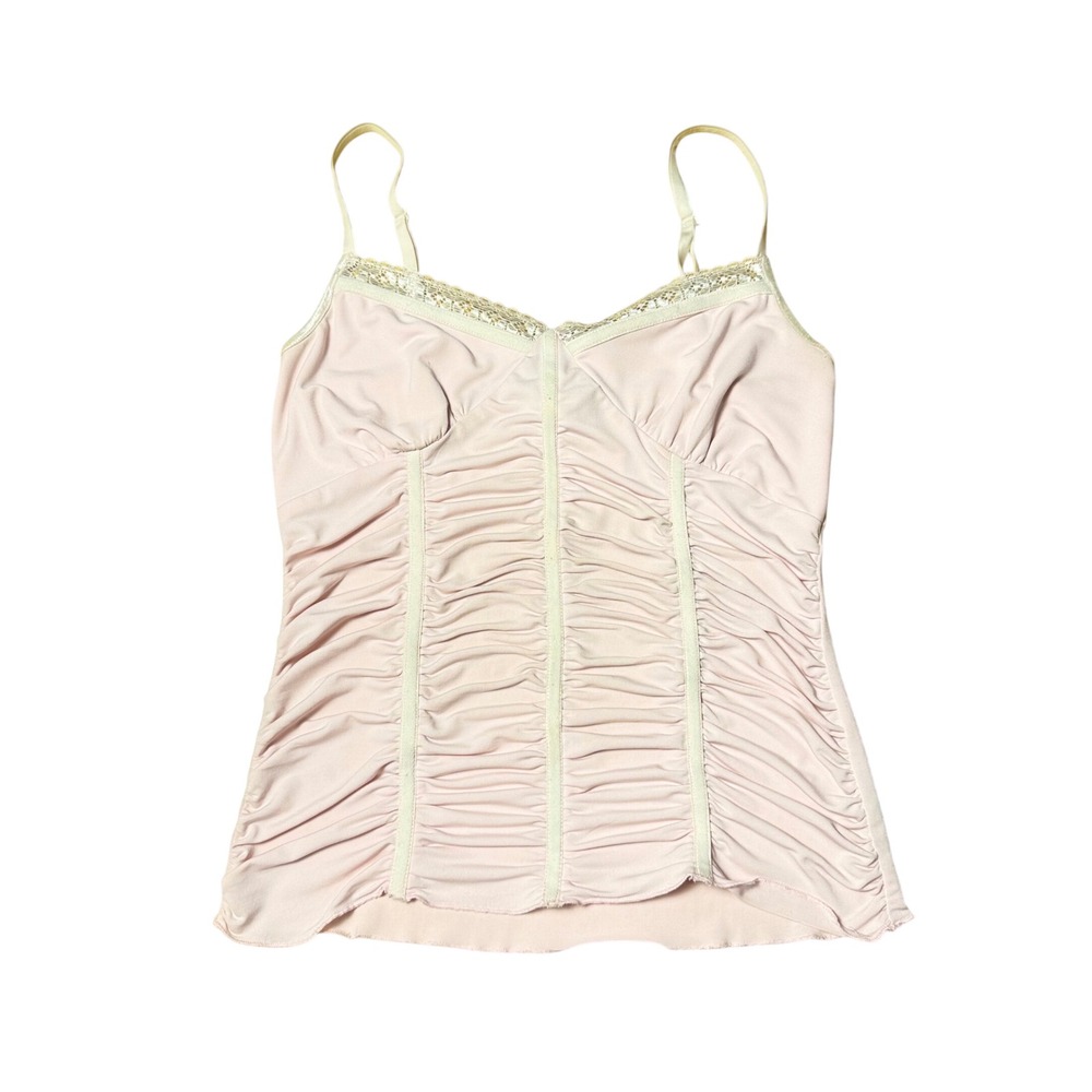 La Belle Vintage Pink Ruched Lace Trim Camisole Top